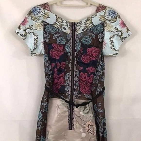 Byron Lars Beauty Mark-Multicolor Pieced Brocade Cocktail Dress - Picture 2 of 5